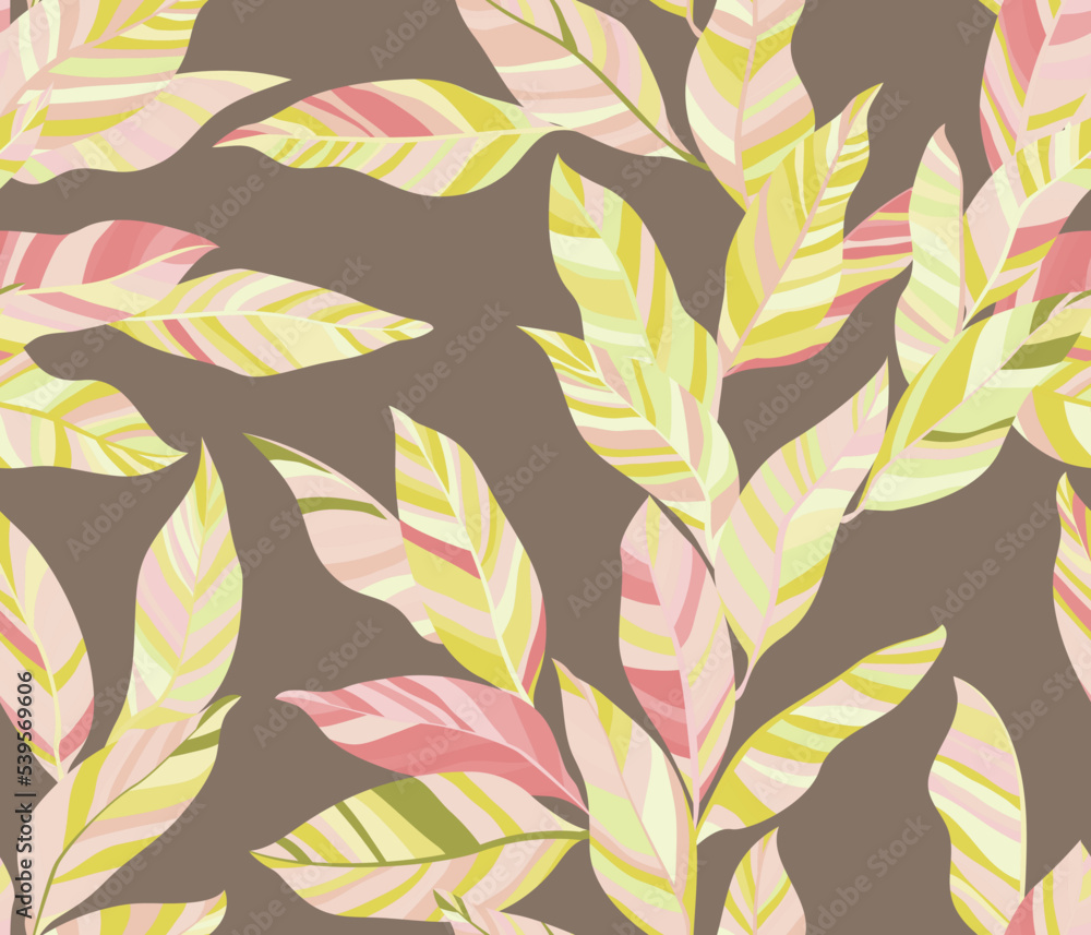 Striped leaves tree branches vector seamless pattern summer fasion textile print design. Striped leaves tree branches vector seamless pattern summer fasion textile print design.