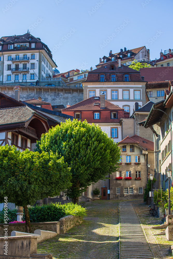 Cobblestone streets in Fribourg, Switzerland