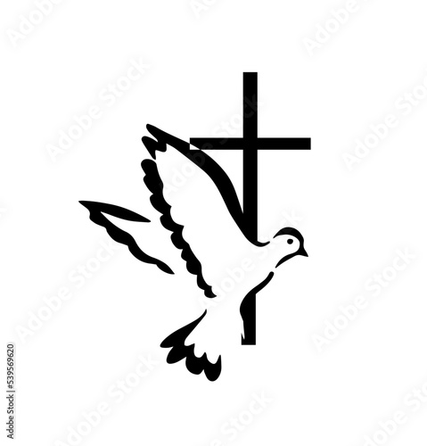 Photo Dove flying with a Symbol of Religion