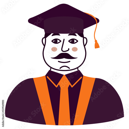 Education concept with students in graduation gown.Boy graduate in mantle.University male student. Isolated on white background. Vector flat illustration.