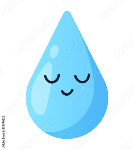 Water drop icon. Graphic element for website. Emoji and emoticon. Metaphor for hygiene and health care. Fighting global warming and caring for nature and environment. Cartoon flat vector illustration