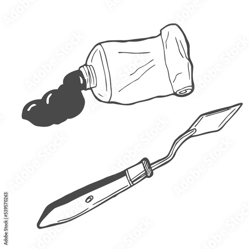 Doodle sketch of oil pant tube and a palette knife