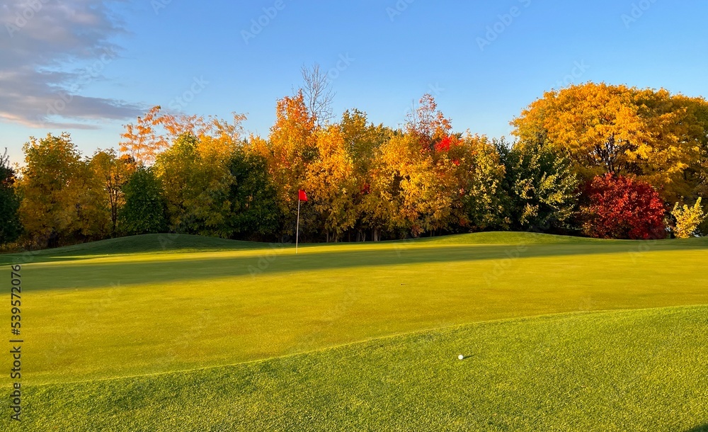 Naklejka premium Golf green in October at Golden Hour