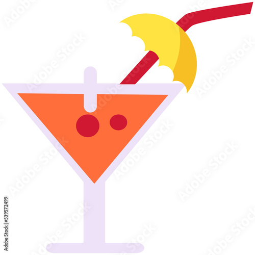Summer drink, cocktail party martini glass. Tropical alcoholic lemonade with ice and berries. Red drink in martini glass decorated with umbrella. Alcohol, beverage from bar, cosmopolitan cocktail