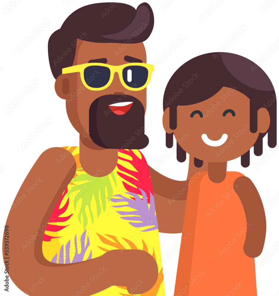 Man talking with beautiful daughter. Dark-skinned girl and her father smiling. Tanned family during vacation at resort. Dad spends time with child together. Happy characters summer recreation Man talking with beautiful daughter. Dark-skinned girl and her father smiling. Tanned family during vacation at resort. Dad spends time with child together. Happy characters summer recreation