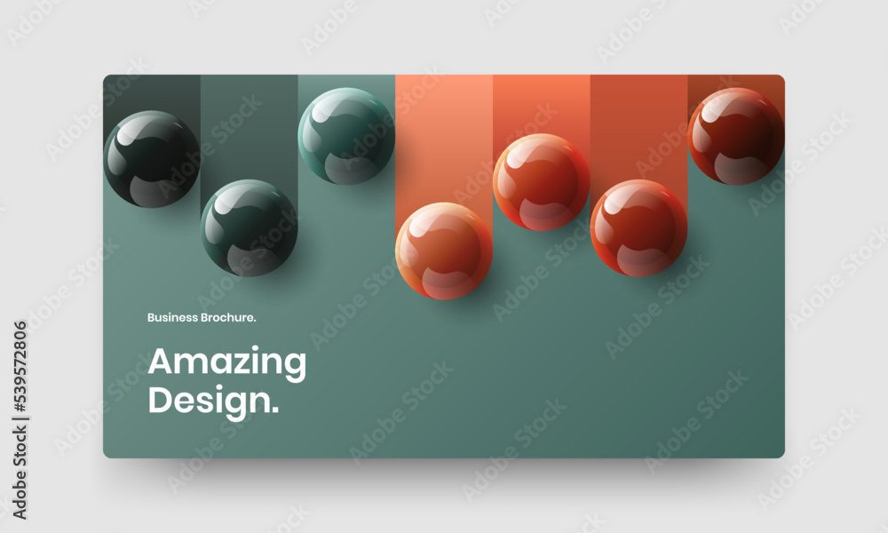 Bright 3D spheres website layout. Unique banner vector design template.