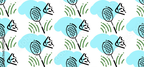 Seamless texture of badminton rackets with shuttlecocks, vector quality