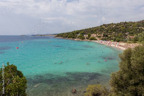 Akti Koviou beach on Sithonia peninsula, Chalkidiki, Greece. Summer vacation travel holiday background concept.