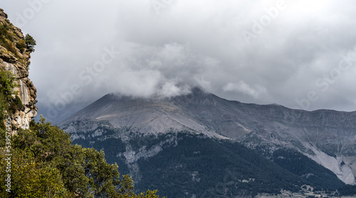 cloud topped Spanish Pyrenees mountains