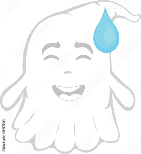 vector illustration of a cartoon ghost with an expression of shame and a drop of sweat on his head