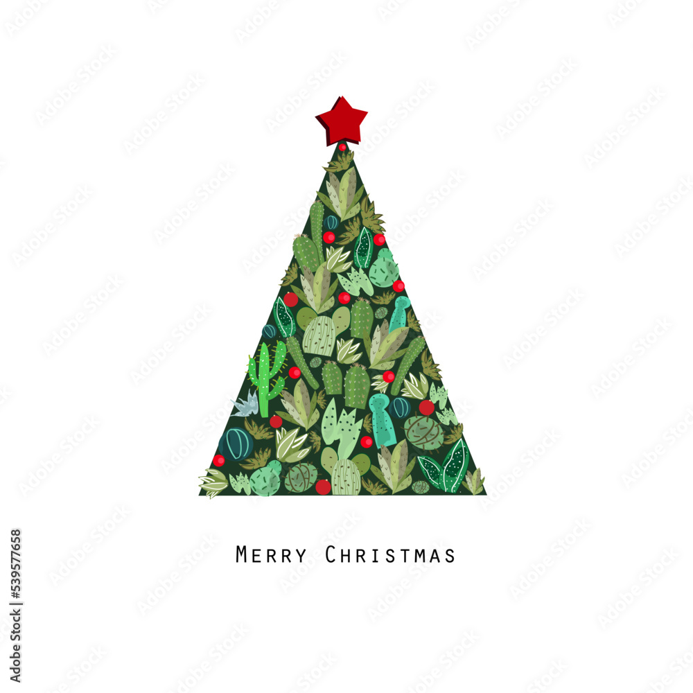 Christmas tree made of succulent and cactus. Happy new year design greeting card Christmas tree made of succulent and cactus. Happy new year design greeting card