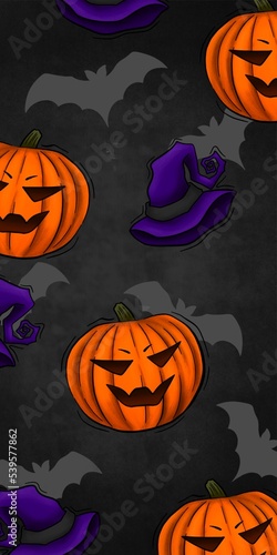 halloween wallpaper pumpkin witch hat bat in color