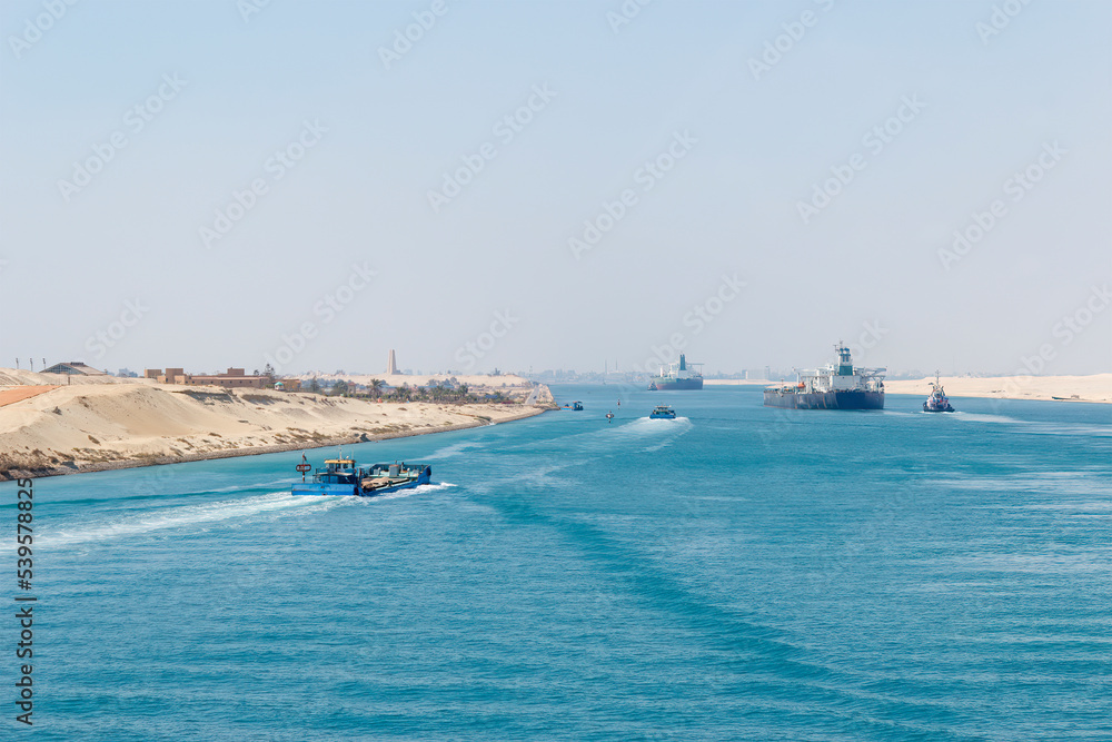 Convoy of vessels transiting through the Suez Canal, North bound. Convoy of vessels transiting through the Suez Canal, North bound.