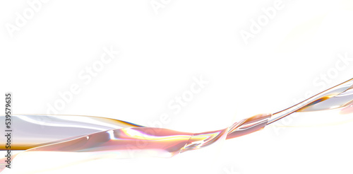 3d render abstract background in nature landscape. Transparent glossy glass ribbon