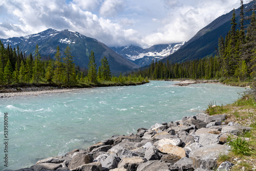 Teal turquoise Kootenay River in British Columbia Canada