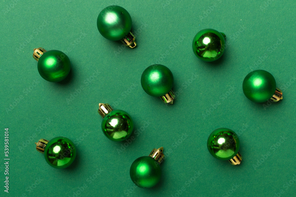 Christmas balls on color background, top view Christmas balls on color background, top view