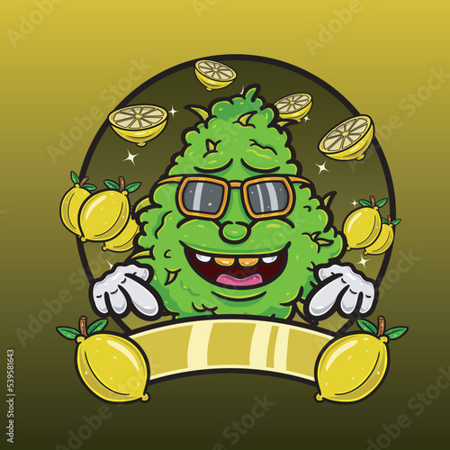 Lemons Flavor with Weed Mascot Cartoon. Weed Design For Logo, Label and Packaging Product.