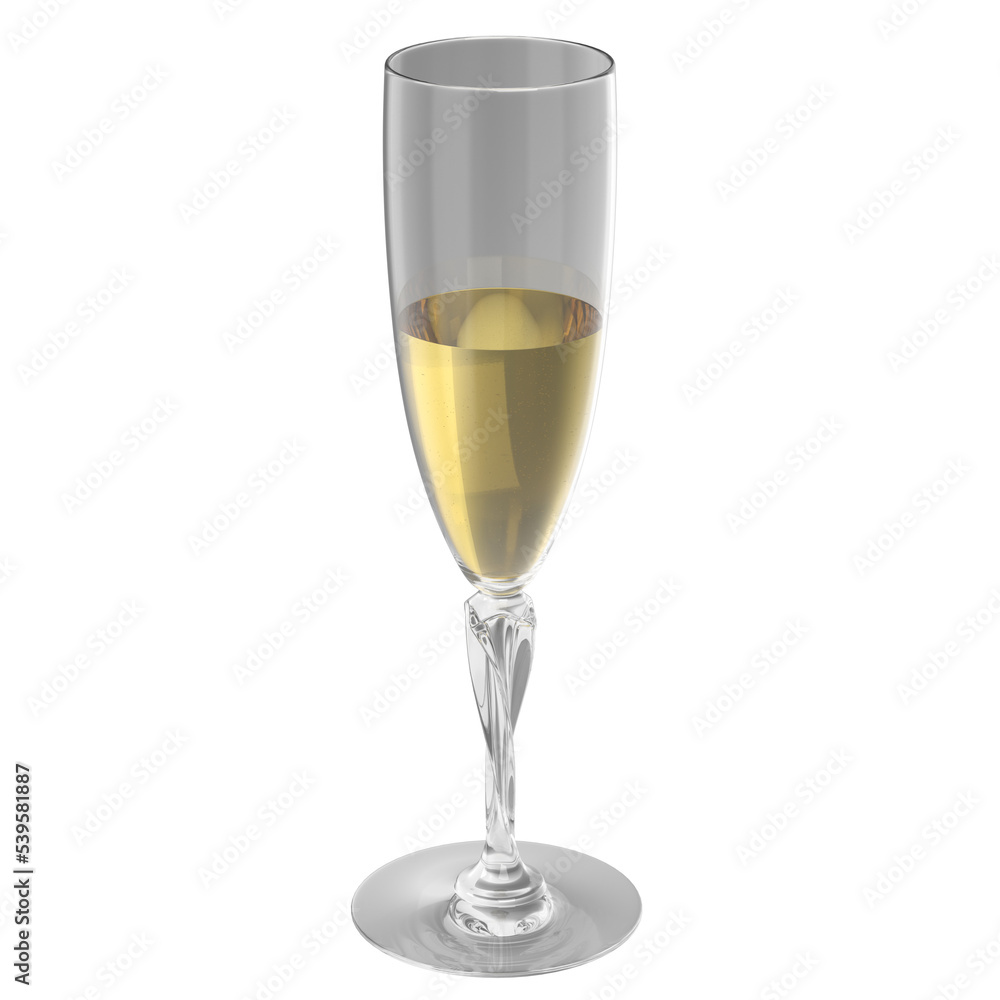 3d rendering illustration of champagne in a flute glass 3d rendering illustration of champagne in a flute glass