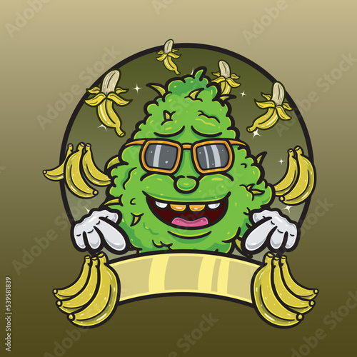Banana Flavor with Weed Mascot Cartoon. Weed Design For Logo, Label and Packaging Product.