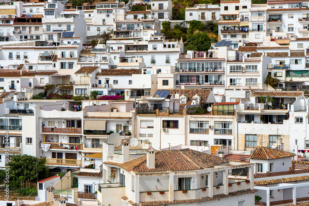 Panoramic view of white houses in Mijas, Spain on October 2, 2022