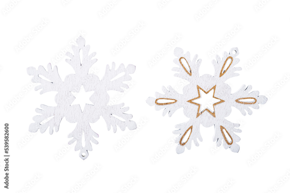 Toy snowflakes on a white isolated background Toy snowflakes on a white isolated background