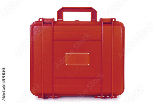 Red plastic tool box isolated on white background