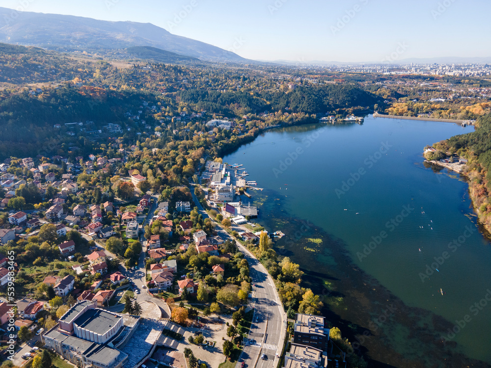 Aerial Autumn view of Pancharevo lake, Bulgaria