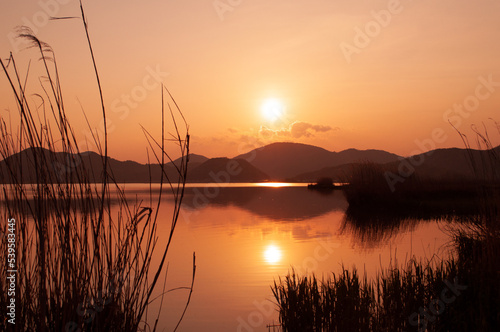 夕日と西の湖（滋賀県） © Yosora