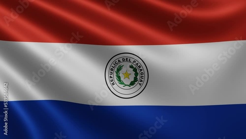 Paraguayan flag in the wind close-up, the national flag of Paraguay flutters in 3d, in 4k resolution. High quality 4k footage
