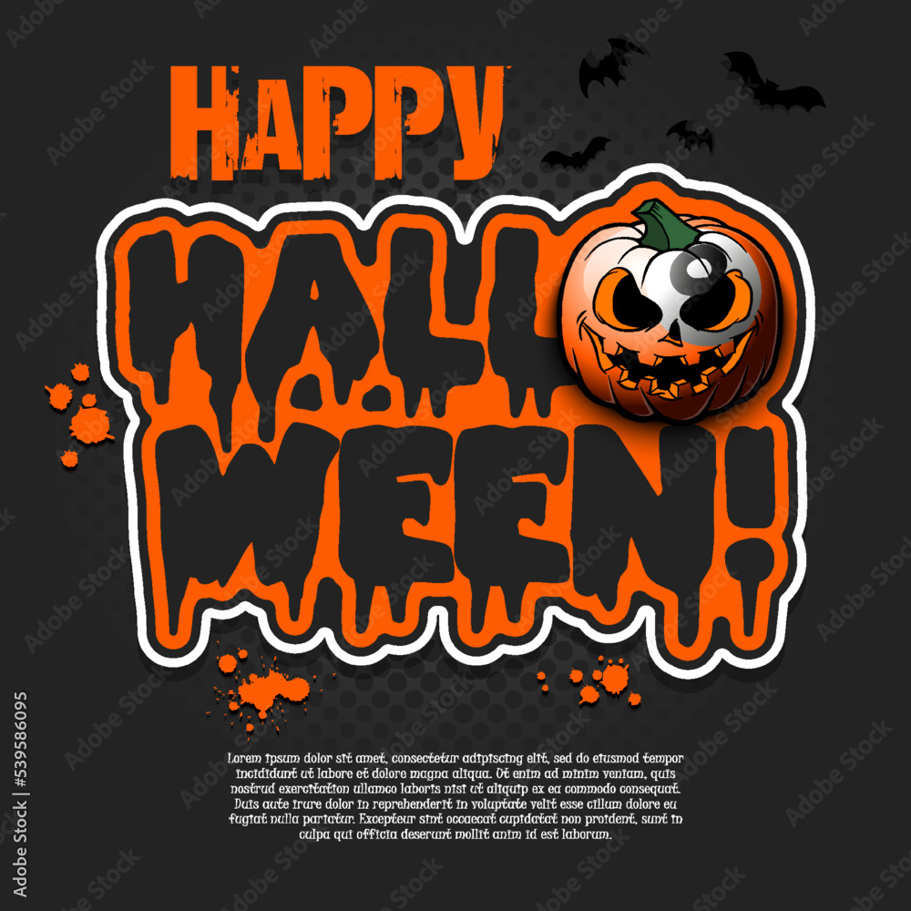 Logo Happy Halloween. Billiard ball as pumpkin