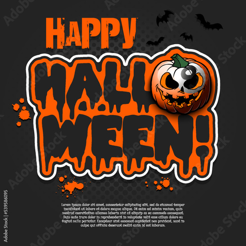Logo Happy Halloween. Billiard ball as pumpkin