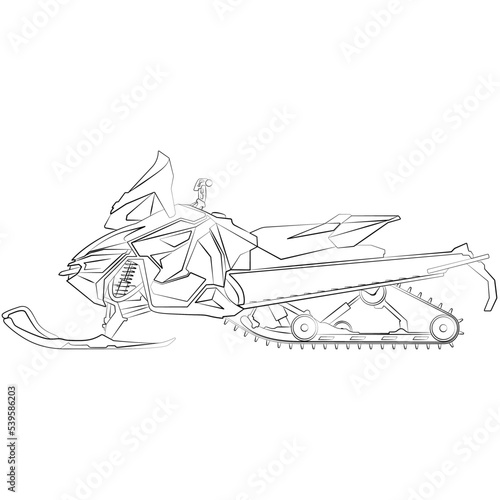 Student constructed racer snowmobile, skimobile, snow scooter snowmachine winter vehicle. sketch drawing, contour lines drawn