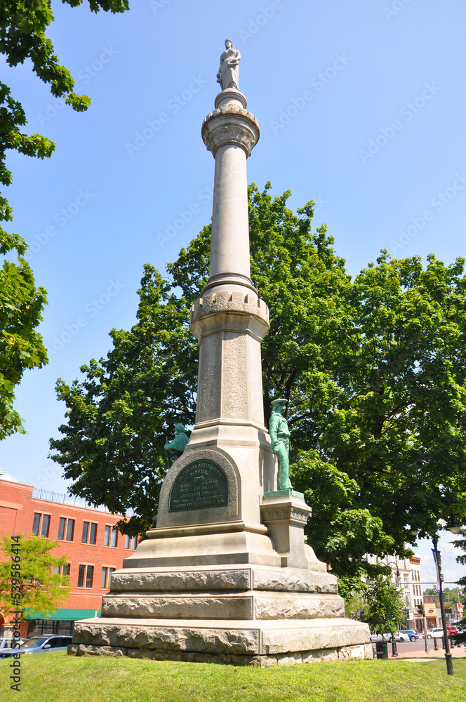 Soldiers' and Sailors' Monument in Public Square in downtown Watertown, Upstate New York NY, USA.