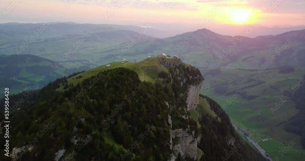 Aerial View of Famous Swiss Mountains at Sunrise in Appenzell, Switzerland Aerial View of Famous Swiss Mountains at Sunrise in Appenzell, Switzerland