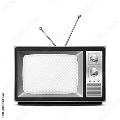 Vector 3d Realistic Retro TV Receiver with Transparent Screen Isolated on White Background. Home Interior Design Concept. Vintage TV Set, Television, Front View