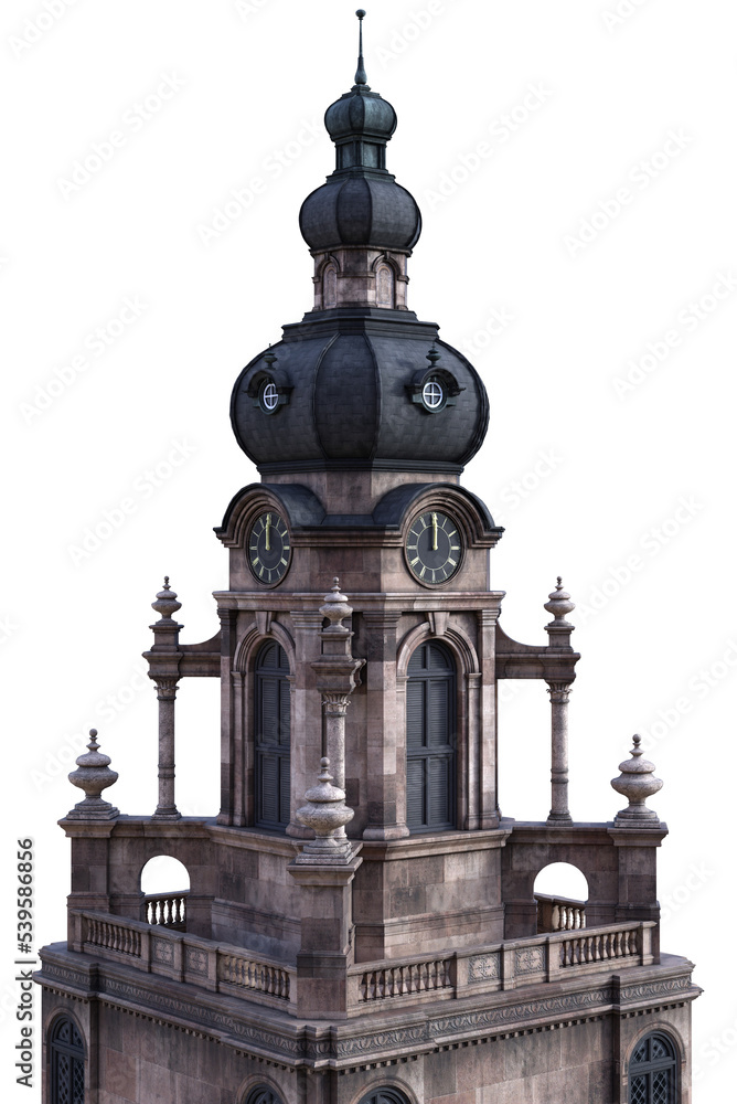 3D rendered Old Fantasy Town Hall Building on Transparent Background - 3D Illustration