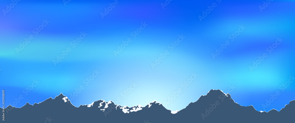 Landscape with mountains  illustration blue sky, vector