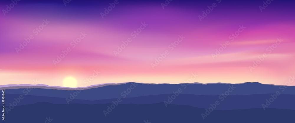 Sunset over the mountains  vector illustration background.