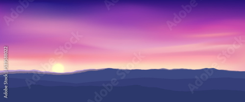 Sunset over the mountains  vector illustration background.