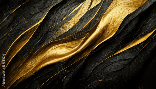 Marble gold wavy textures. Luxury abstract flowing surfaces. Black marble. Obsidian color, 3d illustration photo