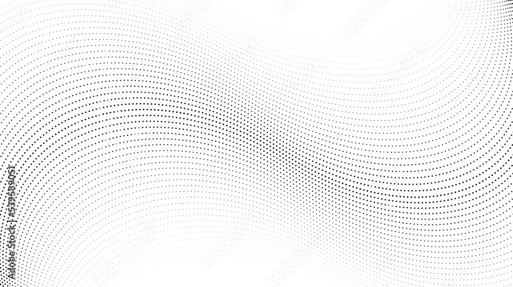 Halftone wave lines background. Abstract dotted stripes texture. Warped and curved lines wallpaper. Minimalistic design template