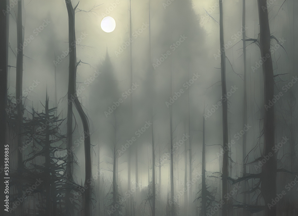 Obraz premium Autumn Misty Fantasy Woods Sunlight Landscape Sunrise Sun Mist Tree Trees Green Woodland Morning Night Foggy Nature Forest Fog Wood Leaf Blue Light Dark Magic