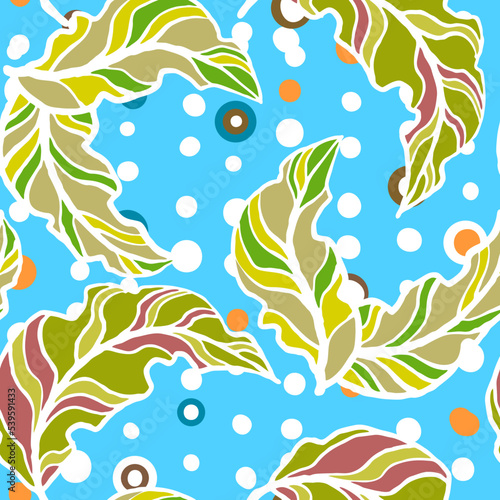 Nature seamless vector pattern with hand drawn twig, tree branch with leaves, tropical summer time. Ecological rural theme for poster print, wrapping paper, wallpaper, clothes textile, fabric design. © Berolina