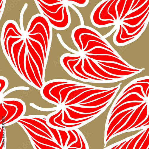 Fotografie Nature seamless vector pattern with hand drawn twig, tree branch with leaves, tropical summer time