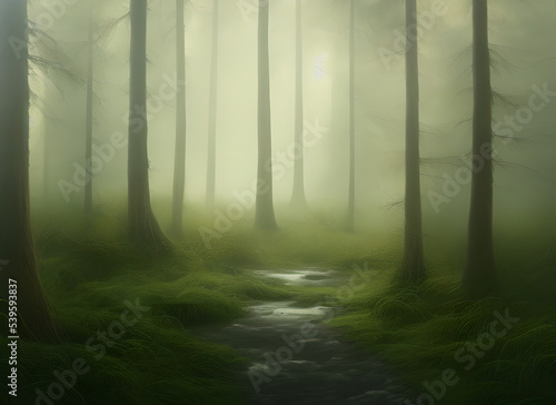 Woodland Dark Woods Foggy Nature Wood Tree Sunrise Sun Path Autumn Forest Morning Green Pine Trees Mist Summer Leaf Light Misty Fog Sunlight Fantasy Landscape