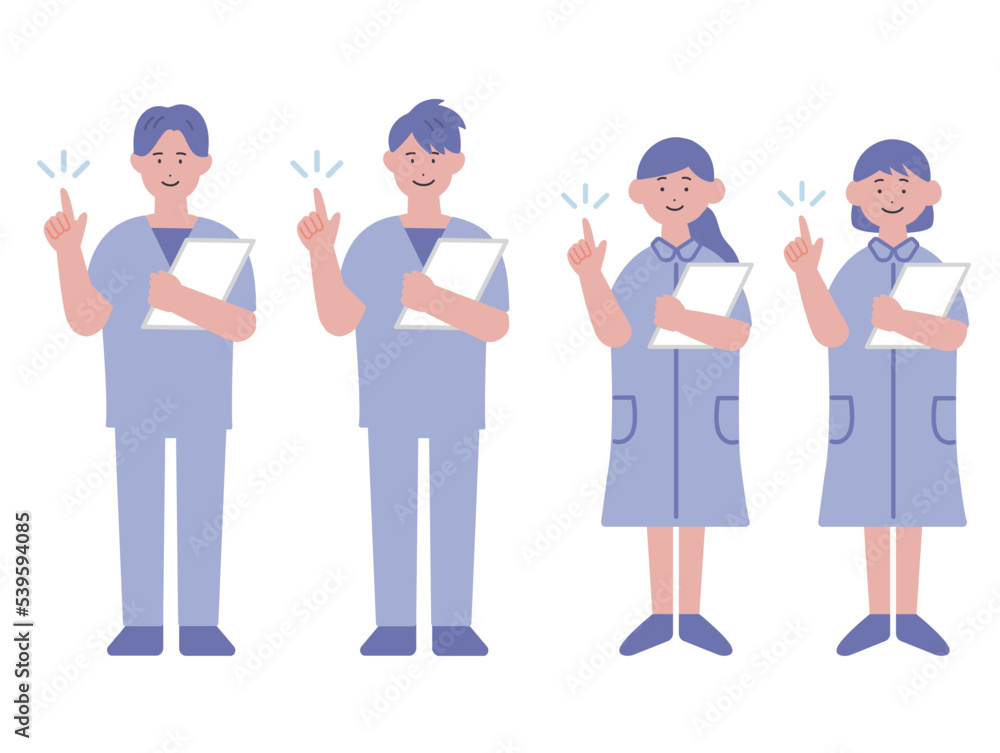 カルテを持って指差しをする看護師のイラスト カルテを持って指差しをする看護師のイラスト