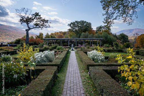 Manchester, VT - USA - Oct 9, 2022 Horizontal image of the Formal Garden of Hildene, the former summer Georgian Revival home of Robert Todd Lincoln. Designed by Shepley, Rutan and Coolidge.