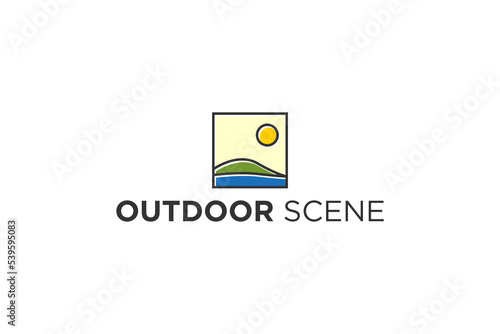 Mountain outdoor logo design hill valley illustration camp adventure emblem badge shape green organic