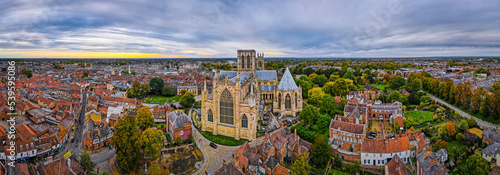 Aerial view of York minster in England photo