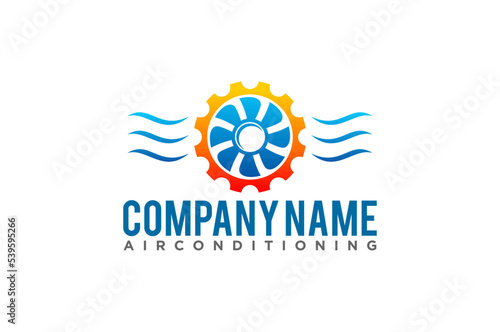 Air conditioning Cooling and heating house logo design blower fan icon symbol cog gear industry symbol